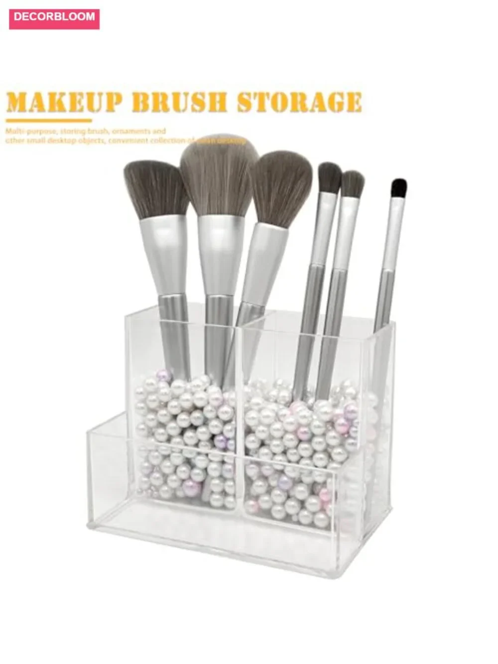 Clear Acrylic Makeup Brush Organizer with 3 Slots, Vanity Desk Storage